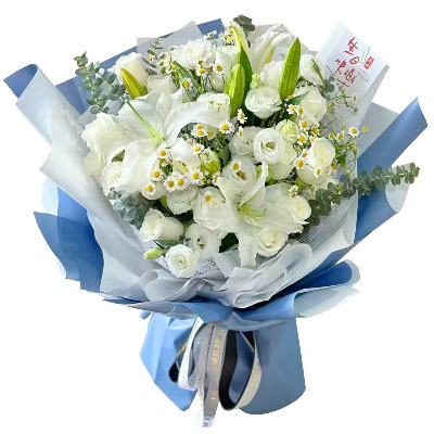 许昌11朵白玫瑰桔梗百合，爱永恒不息
