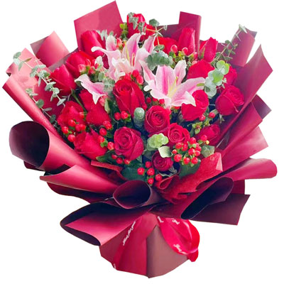 许昌22朵红玫瑰百合，爱的火焰